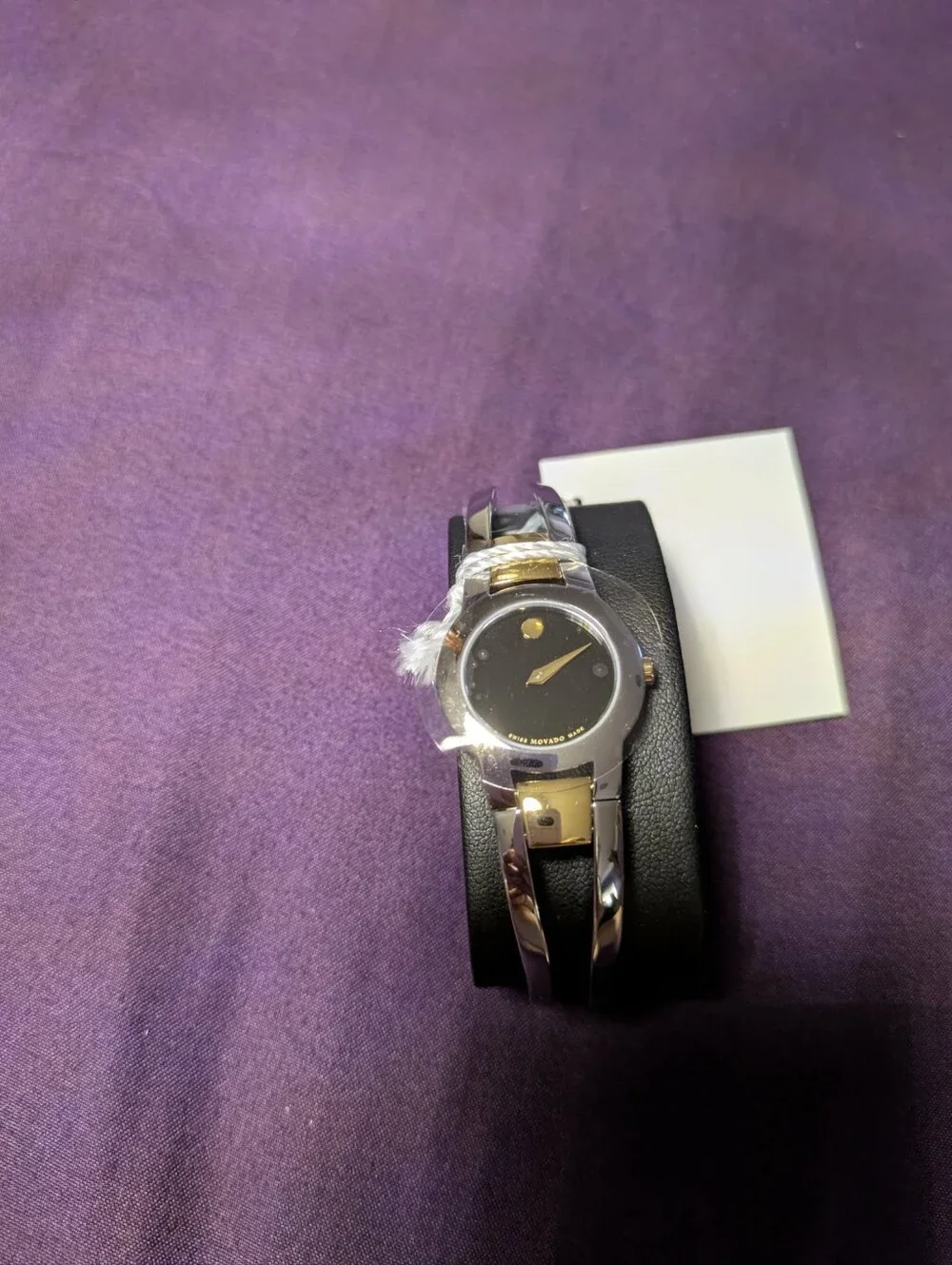NWT Movado Amarosa Black Dial Two-Tone Stainless Steel and Gold Watch,